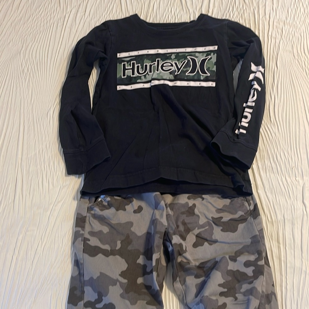 Boys outfit Hurley shirt and cat & jack pants.